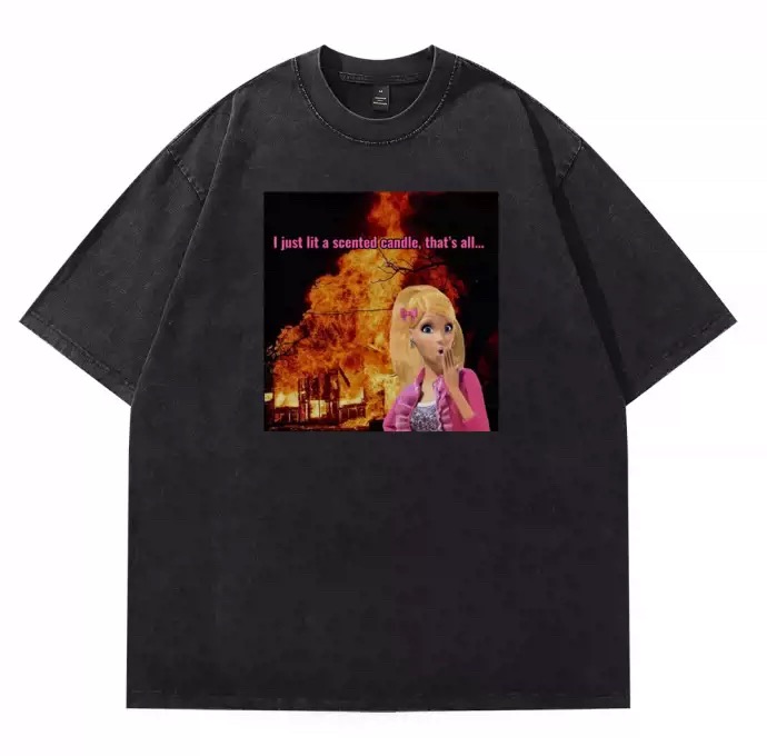 芭比家失火水洗短T