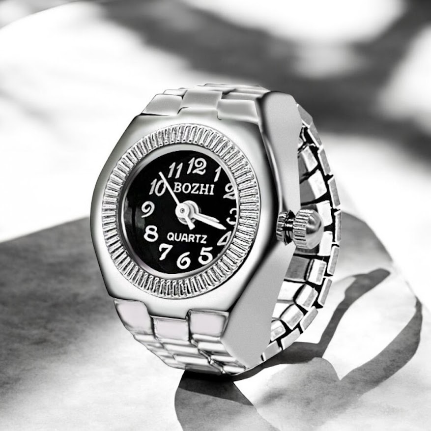 圓形戒指銀錶(黑錶面)