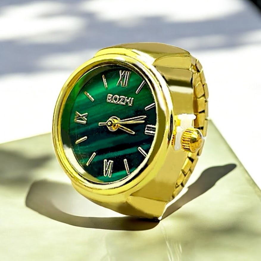 圓形戒指金錶(綠錶面)