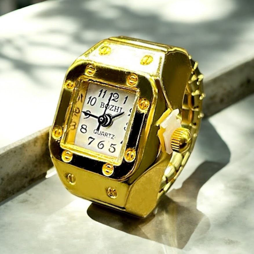 方形戒指金錶(白錶面)