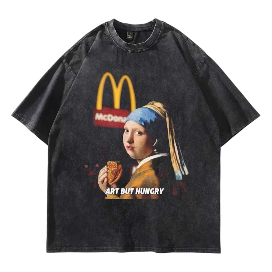 吃漢堡的珍珠少女水洗短T