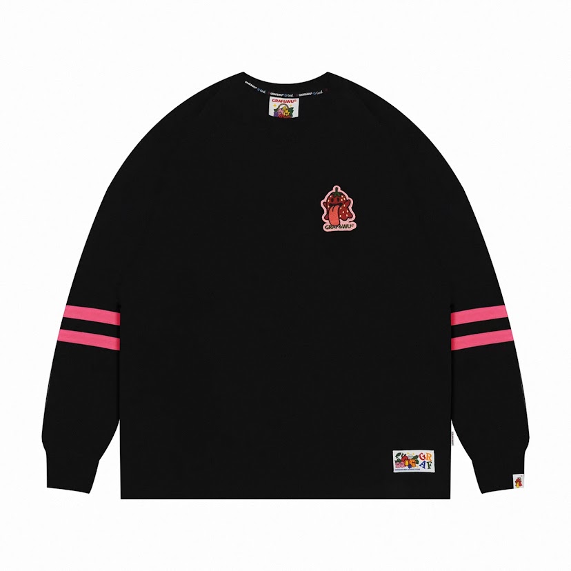 GRAF草莓拼接長T/黑