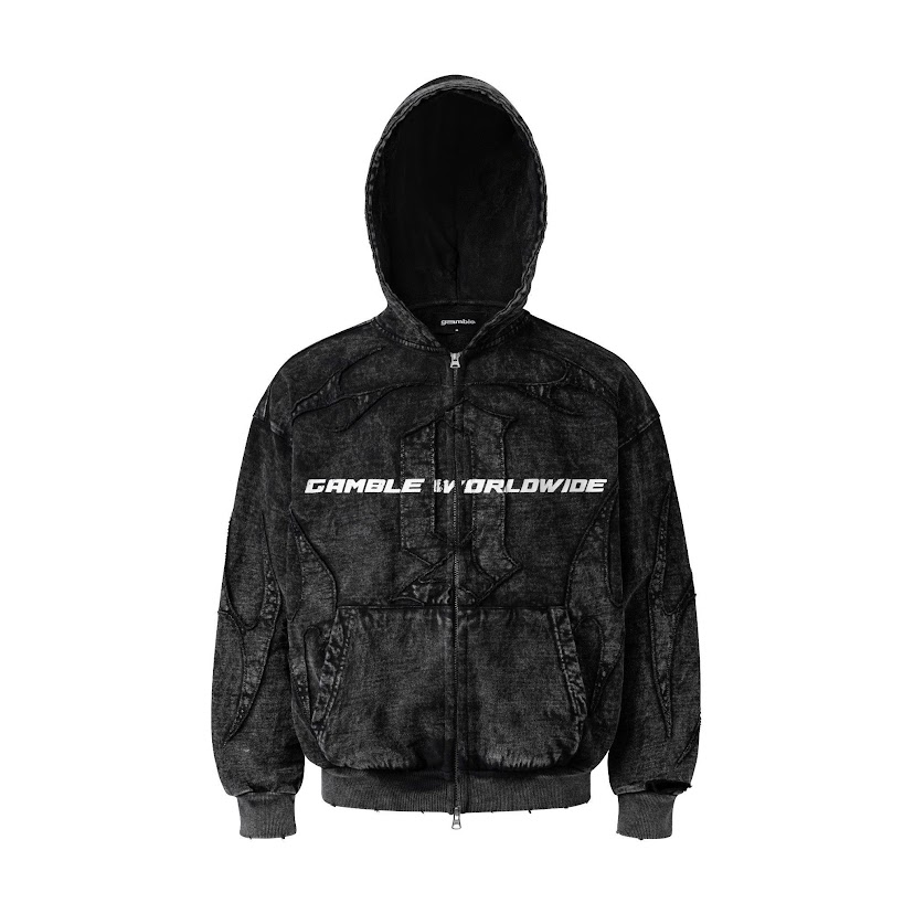 (現+預購)GAMBLE 水洗暗黑拉鍊外套/黑