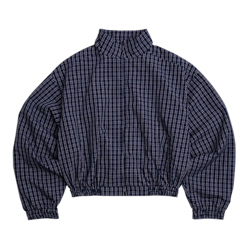(現+預購)PUSHPUSH格紋短版拉鏈夾克/藍