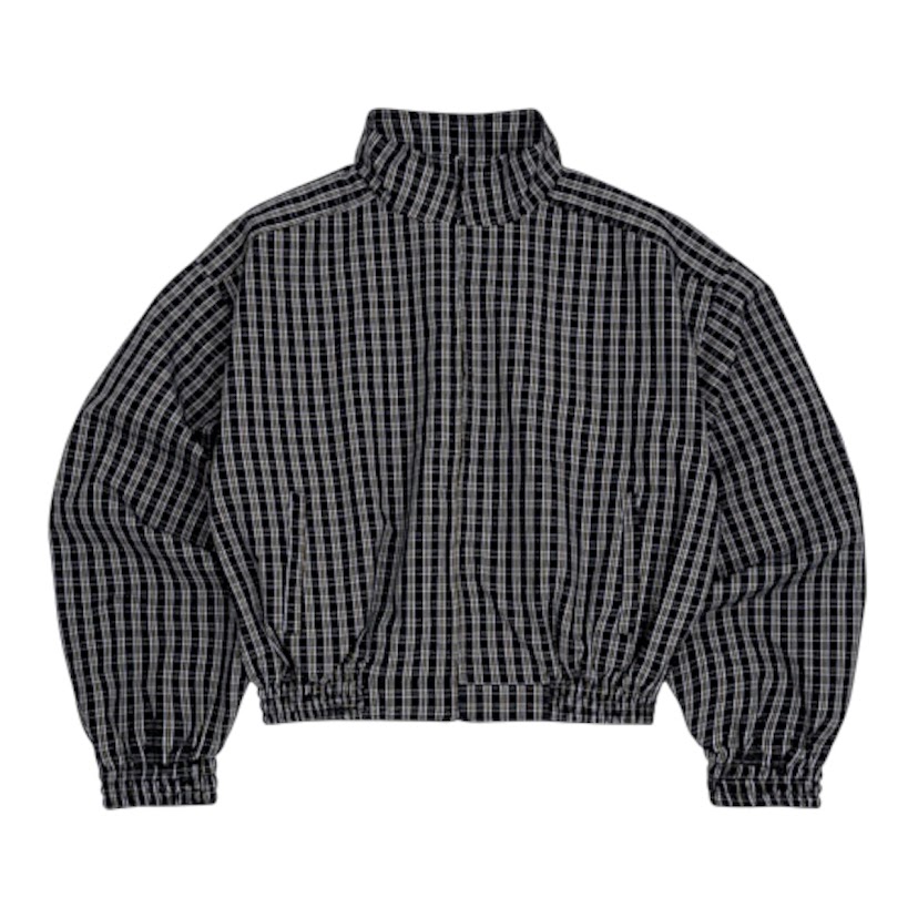 (現+預購)PUSHPUSH格紋短版拉鏈夾克/黑