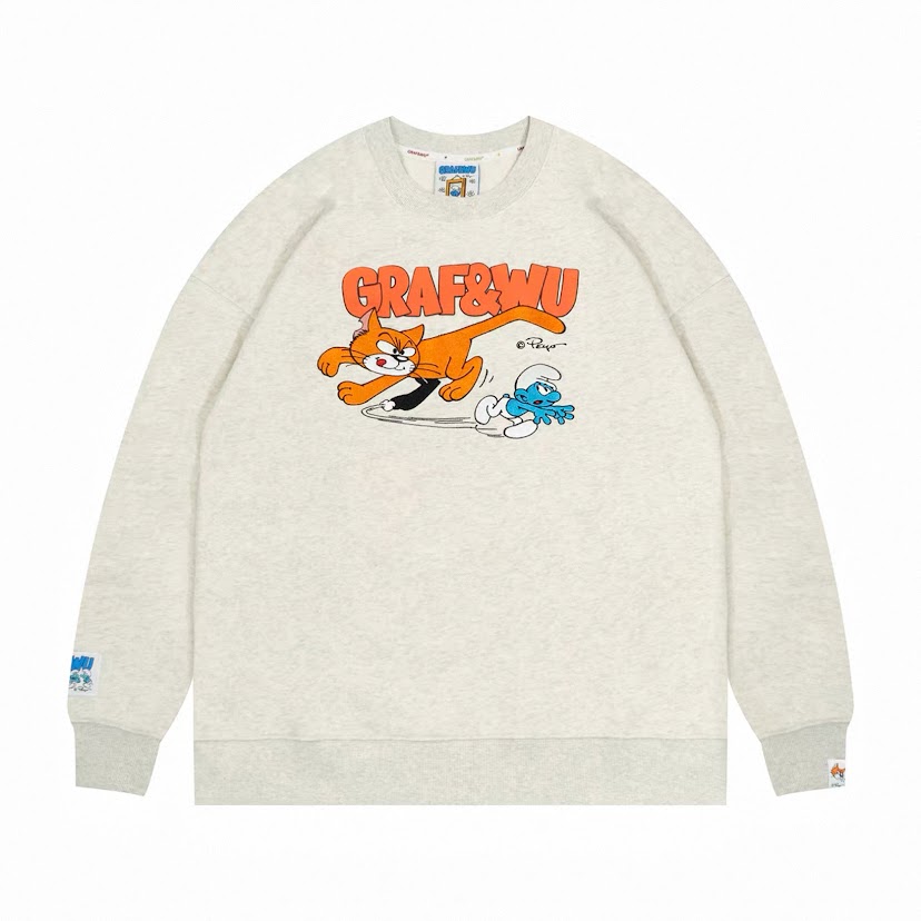 <GRAF x 藍色小精靈聯名>貓追精靈大學T/燕麥灰