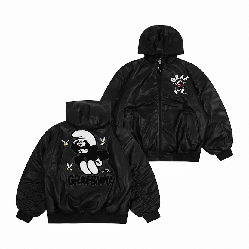 <GRAF x 藍色小精靈聯名>憤怒精靈皮外套/黑