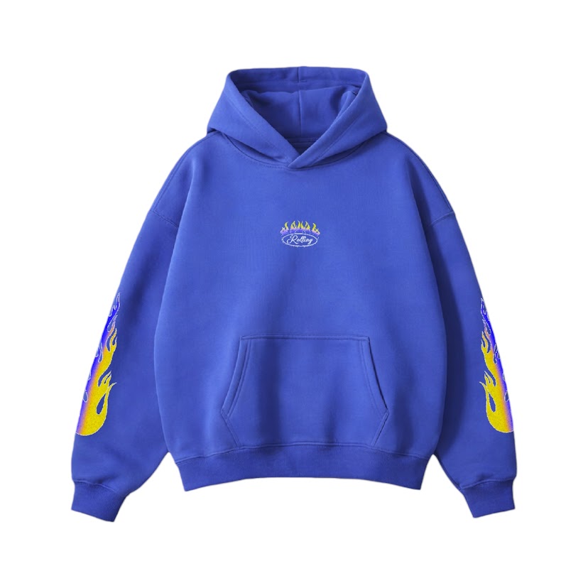 T.D.G 火焰寬版帽T/寶藍